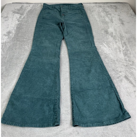 American Eagle Stretch Super Hi-Rise Flare Corduroy Pants Women's Size 6 Green - Picture 1 of 11